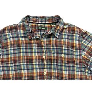 Orvis Mens Short Sleeve Button Down Multi Color Plaid Sz Med‎ EUC